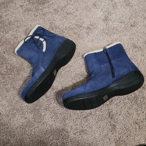 Clarks Bendables Angie Madi Blue Suede Zip Up Winter Boots Womens 11 Bows Sherpa - Picture 5 of 9